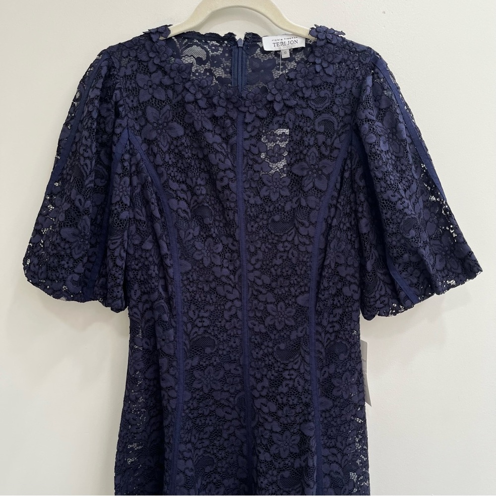 Teri Jon Rickie Freeman Balloon-Sleeve Floral Lace Cocktail Dress - Picture 7 of 16